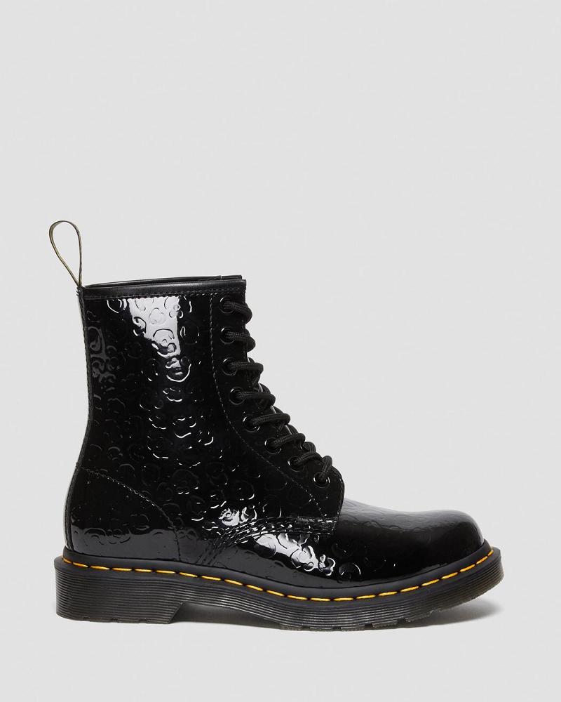 Black / Leopard Women's Dr Martens 1460 Leopard Emboss Patent Leather Ankle Boots | CA 13MQZ